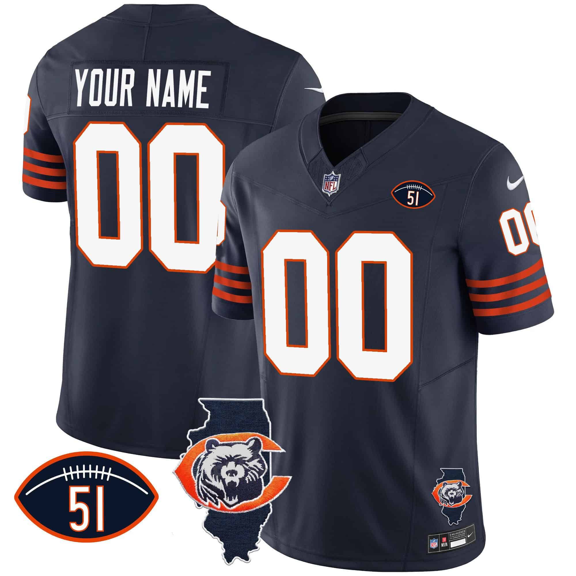 Men Chicago Bears Blue 2024 Nike Throwback Patch Vapor Custom NFL Jersey->customized nfl jersey->Custom Jersey